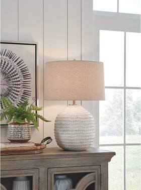 L100764  Ashley Furniture Industries Ambient Lighting New Ceramic Table Lamp - Beige One Size 26 Inch Advanced