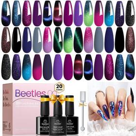 B0c3492p5k Beetles Gel Polish 24pcs Cat Eye Kit - 20 Glitter Dark Color Changing Gels Uv/le