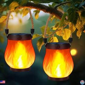 Hzsl-1 Brand Huizhen Waterproof Solar Lanterns - 2 Pack Dancing Flame Usb/solar Garden Hanging Lights