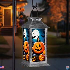 Hw-fd-1105 Brand Pawatee Halloween Outdoor Decorations 2 Solar Lanterns Witch Pumpkin Hanging Decor Set