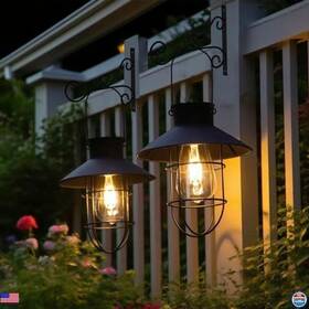 Brand Yonxuleo Lp110 2-pack Waterproof Solar Lanterns - Black Metal Hanging Lights For Yard And Patio