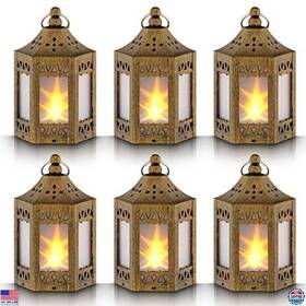 Zk7038-b Brand Zkee Set Of 6 Copper Brushed Mini Star Lanterns - Battery-operated Led Lights
