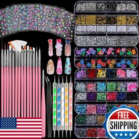 Fandamei B0fgcxy4ty Nail Charms And Brushes Accessories Kit 15 Pcs Art