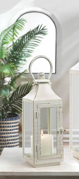 Gallery Of Light 849179040215 Small 12 Inch Distressed Whitewashed White Shabby Candle Holder Lantern Weathered