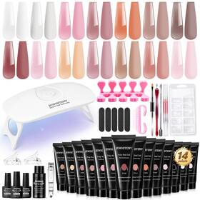 B0b8x6d7cv Jewhiteny 14pc Poly Extension Gel Nail Kit Slip Solution Mini Led Lamp