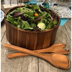 328c3 Kalmar Home Extra Large Acacia Wood Salad Bowl With Server Tong Utensils