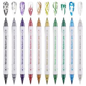 B0bqyhvv8f Kalolary 10-color Metal Glitter 3d Double-ended Nail Art Pens Set - Dotting Tool