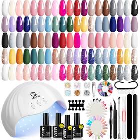 B0969w2qtl Mefa 32-color Gel Nail Polish Kit With Uv Light - Nude Glitter And Matte Top Coat