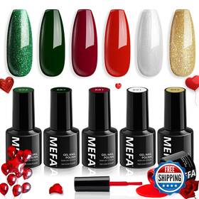 B0969yjrqj Mefa Gel Nail Polish Set 6 Colors Burgundy Red Dark Green Glitter Soak-off Ki