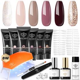 B0c9clsgxr Modelones Poly Extension Gel Nail Kit 6 Colors With 8 W Lamp Brown Red