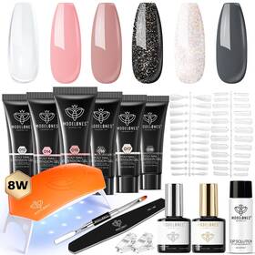 B0d1kj2yy6 Modelones Poly Gel Nail Kit 6 Colors 8w Lamp Extension Clear - Salon Qua