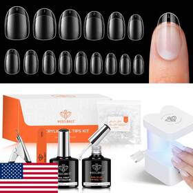 B0f3d23l81 Modelones 510pcs Short Oval Round Gel Nail Kit 15 Sizes 9-in-1 Glue And Uv Light