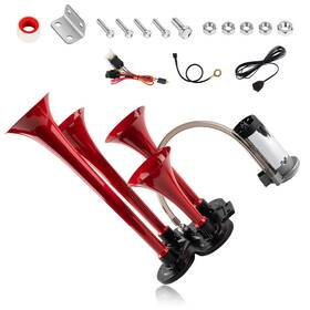 Ovanoh B0df754w1t 150db 12v Train Horn Kitred 4 Speakers Air Compressor Compatible