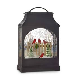 Raz Imports 048893208172 Red Cardinals On Fence Lighted Water Lantern Figurine 11 Inch