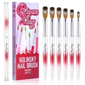 Riyuexing B0cm8vzpsr 6pcs Kolinsky Acrylic Nail Brush Set - Oval Crimped Red Metal Handle