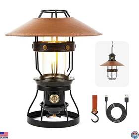 Visit The Bamwuan Store Ystl-ecl-hx-black-01 Vintage-style Metal Led Camping Lantern - 2-in-1 Dimmable 3500mah Battery