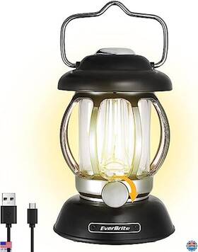 E041037 Visit The Everbrite Store Retro Metal Camping Lantern - Rechargeable 4400mah 3 Modes Black