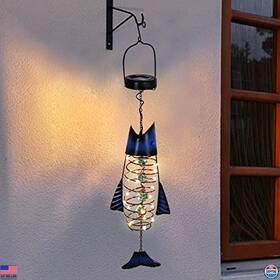 Lh06487 Visit The Hongland Store Outdoor Lights For Patio Garden Decor - Metal Solar Fish Hanging Decoration