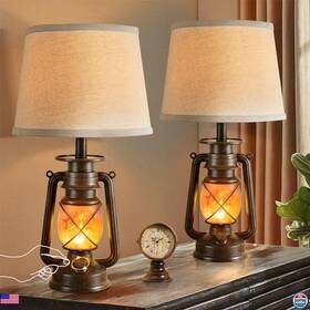 Visit The Lediary Store Mdtd-03 18.72 Inch Led Vintage Lantern Flickering Flame Table Lamps For Bedrooms Set