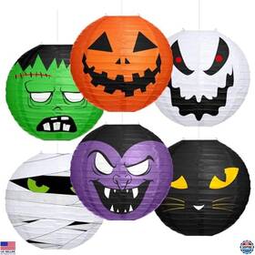 Anb-vihose-2524 Visit The Vihose Store 6 Pcs Halloween Hanging Paper Lanterns Jack-o-bat With Tassels Party Decor
