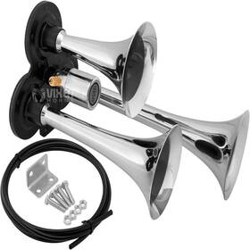 Vixen Horns B015jt8l48 Train Horn For Truck/car. 3 Air Chrome Plated Trumpets. Super