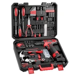 Pulituo 148 Piece Home Drill Set With 12V Red Cordless Hand Tools Box. Fixed Price $77.97.