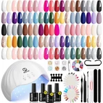 Mefa 32-COLOR Gel Nail Polish Kit With Uv Light Nude, Glitter & Matte Top Coat. Fixed Price $38.05.