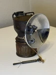 Antique Usa Justrite Carbide Miner's Brass Helmet Lamp W/original Cleaning Brush. Fixed Price $125.96.