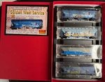Scale Micro-trains Golden West Graffitied Hopper Car 4-PACK 99305280 Mint. Fixed Price $172.95.