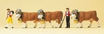 Preiser Ho Scale Model Figure/people Set - Two Dairy Men/farmers With Three Cows. Fixed Price $32.99.