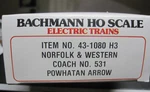 Ho Scale Norfolk Western *powhatan Arrow* Passenger Car Bachmann 43-1080 531. Fixed Price $24.99.