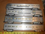 Scale American Flyer 660, 661, 662, & 663 Alluminum Lighted Passenger Cars.. Fixed Price $175.00.