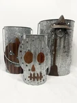Mud Pie Halloween Rustic Tin Decorative Pumpkin Skeleton & Witch Pillar Lanterns. Fixed Price $74.99.