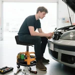 Homcom Rolling Mechanic Stool, 300 Lbs Capacity Garage Yellow. Fixed Price $109.99.