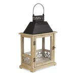 Myron Rectangular Wooden Lantern With Black Metal Top And Galvanized Accent. Fixed Price $50.99.